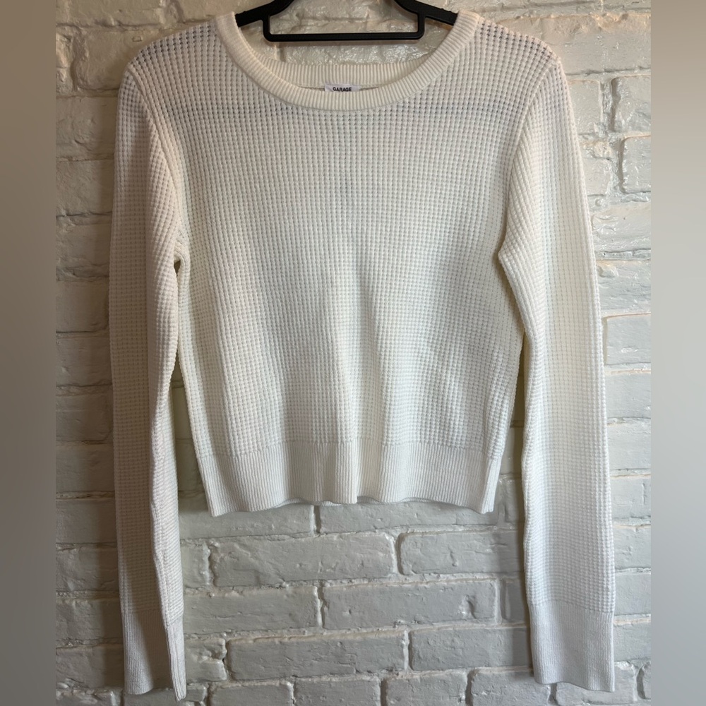 White Waffle Long Sleeve Sweater